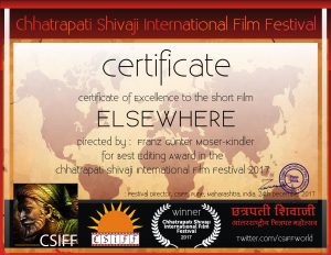 Certificate of Excellence from CHHATRAPATI SHIVAJI INTERNATIONAL FILM FESTIVAL in the Category Best Editing