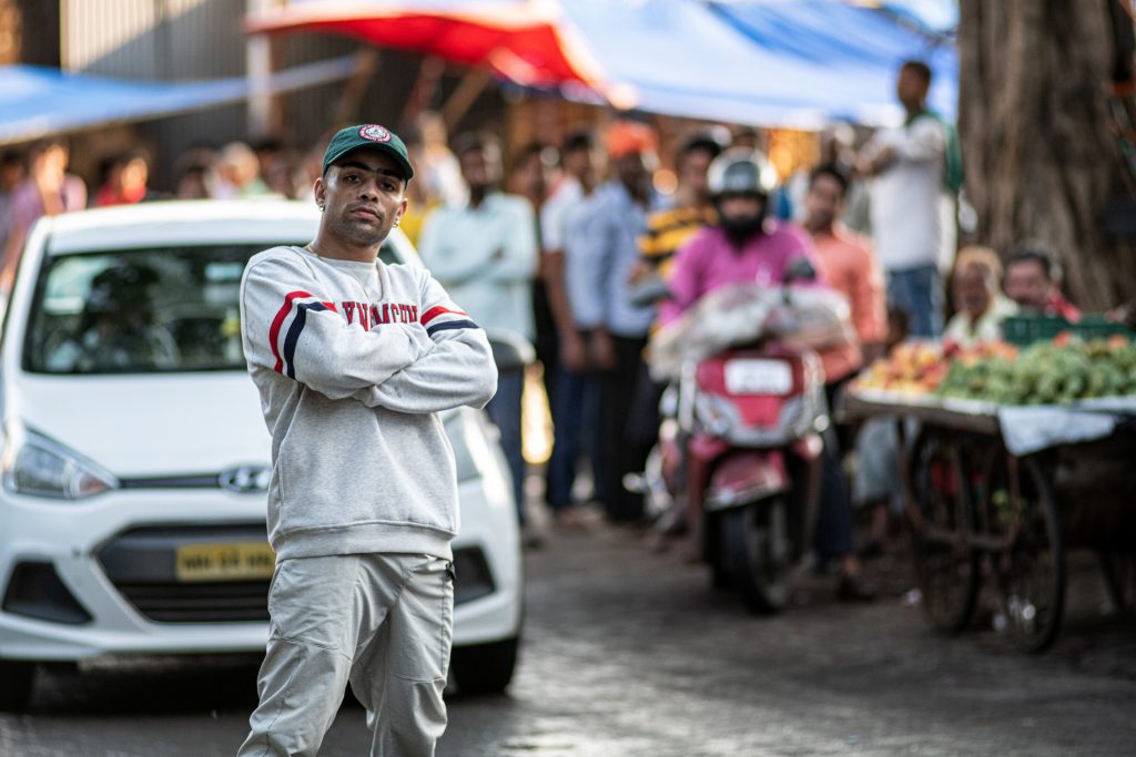 India's B-Boy Flying Machine posing in the streets of Mumbai