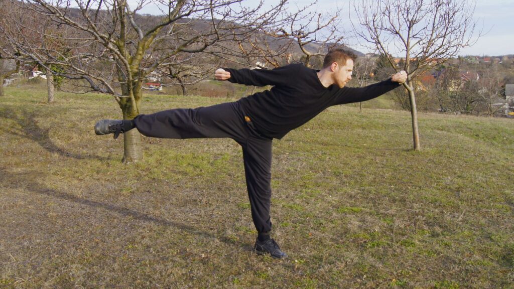 Die Figur 'Raise up the long legs' aus der 18 Lohan Qi Gong Form